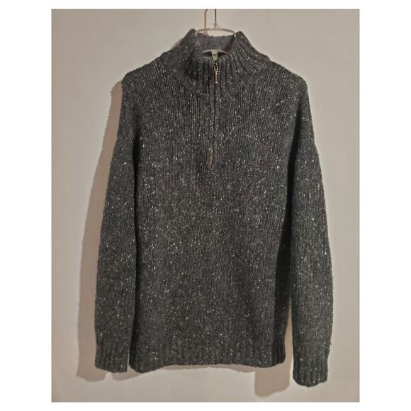 Carraigdonn Irish 100% Wool 1/4 Zip Pullover Fisherman Sweater Mens Size M Gray - Picture 1 of 7